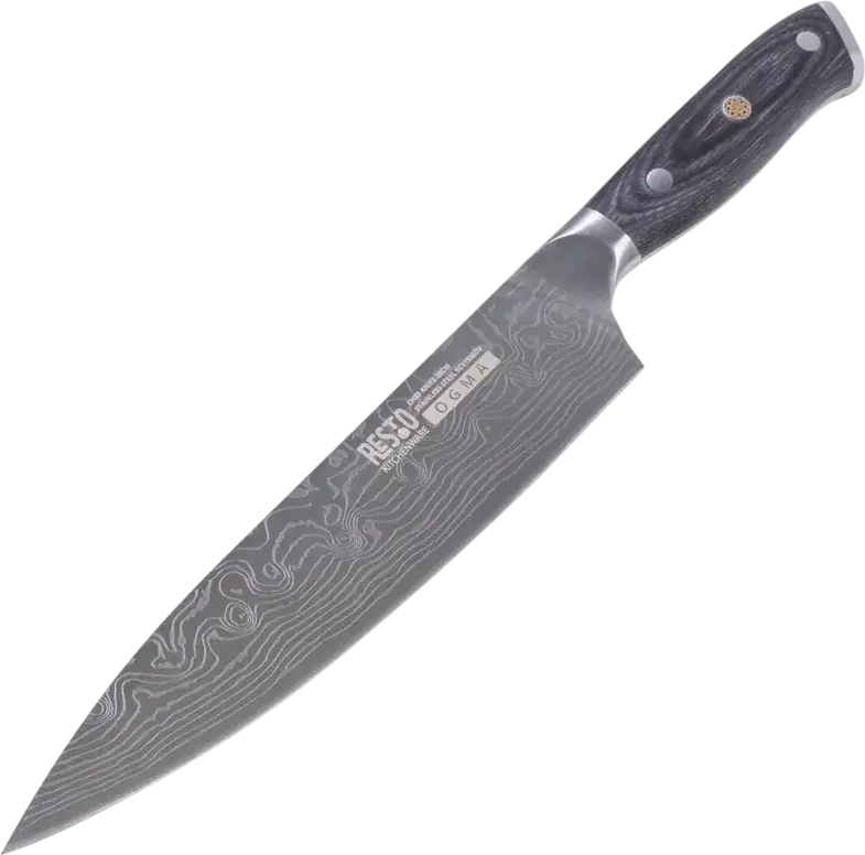Resto Ogma 95340 Chef Knife, 20 cm High-Carbon Stainless Steel SCR1980V Blade, Bakelite Handle, Laser Waved Pattern, Antibacterial Surface, Grey