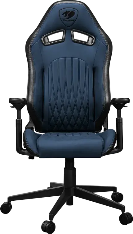 Игровое кресло Cougar Explore, цвет Navy Blue F, дышащая кожа ПВХ и PU, 3D регулируемые подлокотники, наклон 155 градусов, стальной каркас, поясничная поддержка, до 120 кг