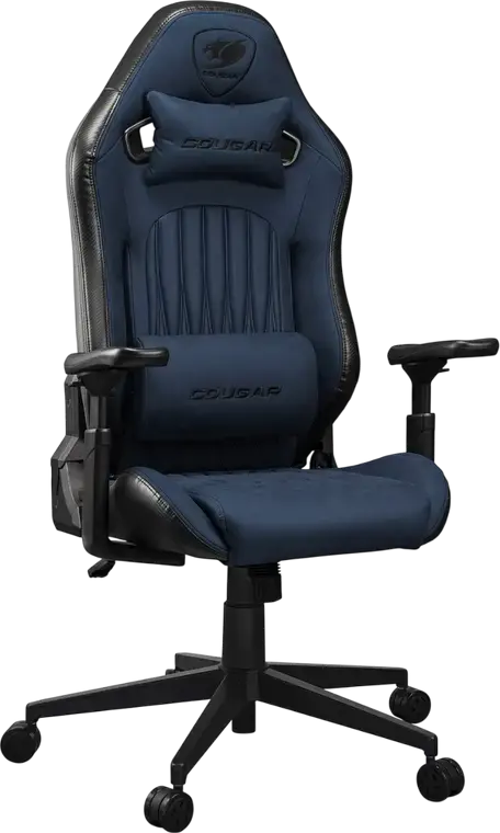 Игровое кресло Cougar Explore, цвет Navy Blue F, дышащая кожа ПВХ и PU, 3D регулируемые подлокотники, наклон 155 градусов, стальной каркас, поясничная поддержка, до 120 кг