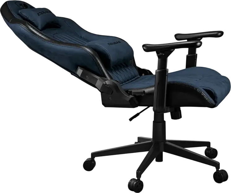 Игровое кресло Cougar Explore, цвет Navy Blue F, дышащая кожа ПВХ и PU, 3D регулируемые подлокотники, наклон 155 градусов, стальной каркас, поясничная поддержка, до 120 кг