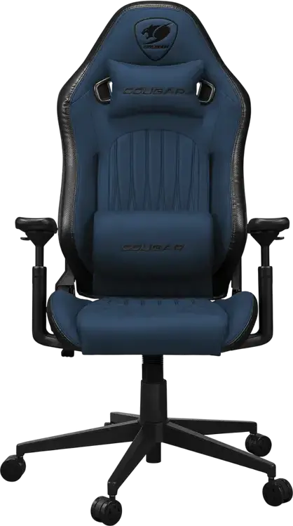 Игровое кресло Cougar Explore, цвет Navy Blue F, дышащая кожа ПВХ и PU, 3D регулируемые подлокотники, наклон 155 градусов, стальной каркас, поясничная поддержка, до 120 кг