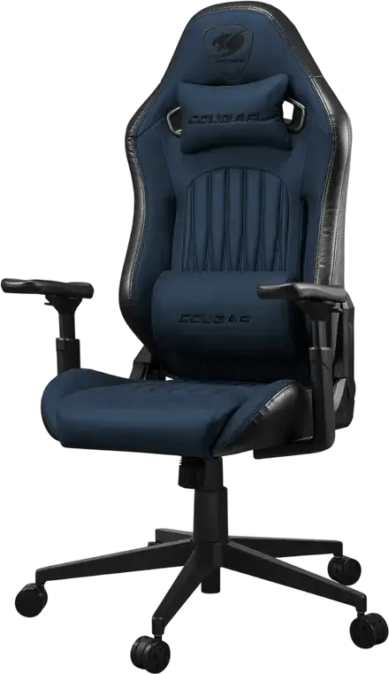 Игровое кресло Cougar Explore, цвет Navy Blue F, дышащая кожа ПВХ и PU, 3D регулируемые подлокотники, наклон 155 градусов, стальной каркас, поясничная поддержка, до 120 кг