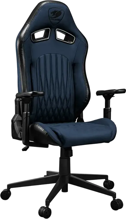 Игровое кресло Cougar Explore, цвет Navy Blue F, дышащая кожа ПВХ и PU, 3D регулируемые подлокотники, наклон 155 градусов, стальной каркас, поясничная поддержка, до 120 кг