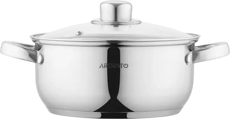 Ardesto AR1926BC Gemini Gourmet Aosta Stainless Steel Casserole Pot 2.7L 20cm with Glass Lid and Internal Measuring Scale Induction Compatible