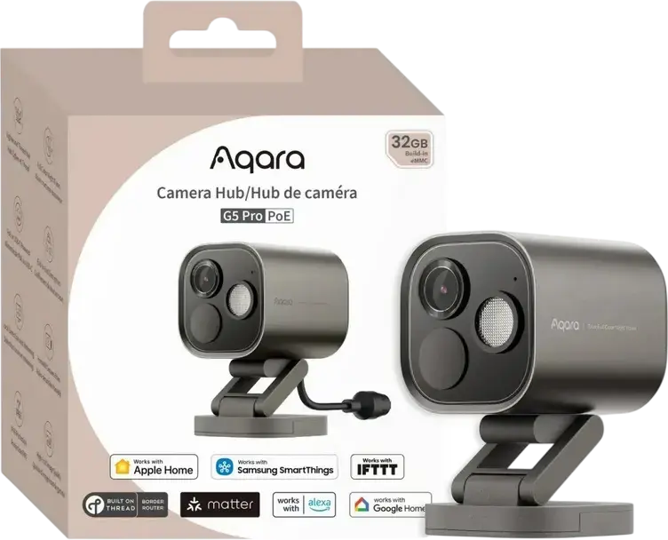 Aqara Camera Hub G5 Pro Quad HD 2K Smart Security Camera, IP65 Weatherproof, PoE/Wi-Fi, Zigbee/Thread/Matter, AI Detection, Full-Color Night Vision, Grey