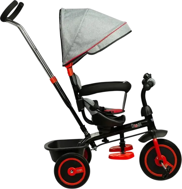 Triciclu pentru copii Caretero Buzz cu mâner pentru părinți, copertă detașabilă, coș de depozitare și centuri de siguranță în 3 puncte, 3+ ani