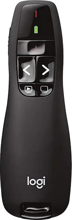 Logitech R400 Wireless Presenter with Red Laser Pointer, 2.4 GHz USB Receiver, 15m Range, Next/Previous/Blank Screen Controls, Black