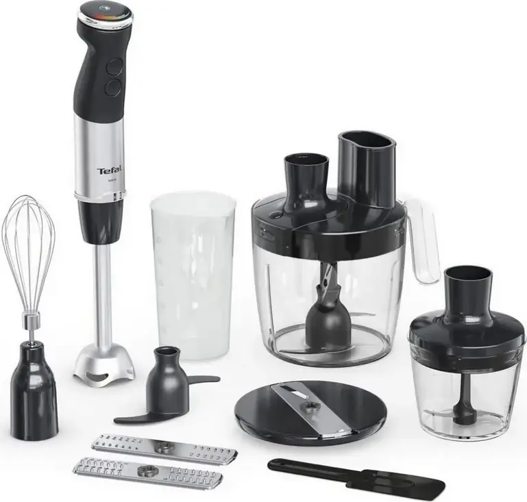 Tefal HB67G830 Quickchef+ Hand Blender Set, 1000W, 20 Speed Settings, Powelix Blades, Stainless Steel, with Food Processor, Chopper, Whisk and Jug