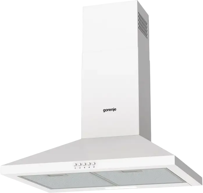 Gorenje WHC 629 E4W Wall-Mounted Decorative Kitchen Hood, White Stainless Steel, 450 m3/h Extraction, 3 Speed Settings, LED Lighting, 60 cm