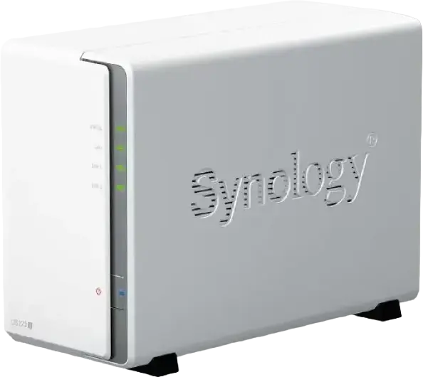 Synology DS223j 2-Bay NAS DiskStation, Realtek RTD1619B 4-Core 1.7 GHz, 1GB DDR4 RAM, 1GbE LAN, 2x USB 3.2 Gen 1, Supports 12 IP Cameras, White