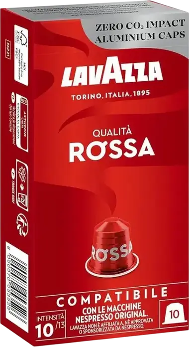 Lavazza Qualita Rossa Coffee Capsules for Nespresso Original Machines, Medium Roast Arabica and Robusta Blend, Intensity 10, Aluminium, Pack of 10