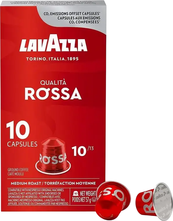 Lavazza Qualita Rossa Coffee Capsules for Nespresso Original Machines, Medium Roast Arabica and Robusta Blend, Intensity 10, Aluminium, Pack of 10