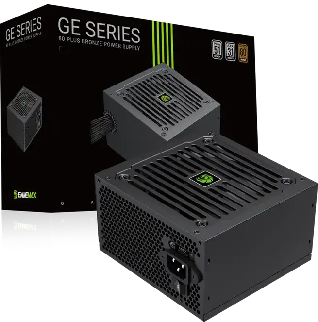 Gamemax GE-550 550W Power Supply PSU, 80+ Bronze Efficiency, Active PFC, DC-DC, ATX Form Factor, 120mm Quiet Fan, Black