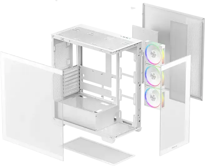 Deepcool CG580 4F V2 Midi-Tower ATX Fishtank Case, White, Panoramic Tempered Glass, 4x ARGB PWM Fans, Support for 360mm Radiator, USB-C Gen2, 410mm GPU