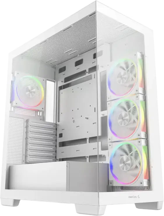 Deepcool CG580 4F V2 Midi-Tower ATX Fishtank Case, White, Panoramic Tempered Glass, 4x ARGB PWM Fans, Support for 360mm Radiator, USB-C Gen2, 410mm GPU