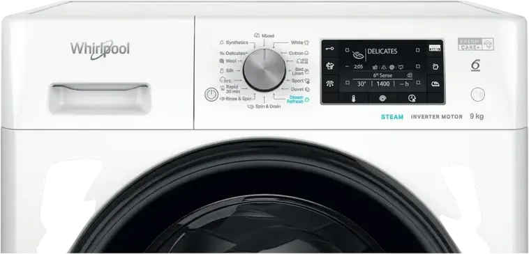 Стиральная машина Whirlpool FFD 9489 BV EE с фронтальной загрузкой, 9 кг, 1400 об/мин, инверторный мотор, класс энергопотребления A, 6th Sense, FreshCare+, Steam Hygiene