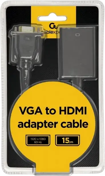 Кабель-конвертер Cablexpert A-VGA-HDMI-01 VGA в HDMI, VGA + Audio 3.5мм в HDMI Female, Full HD 1080p 60Hz, питание USB, черный, 0.15м
