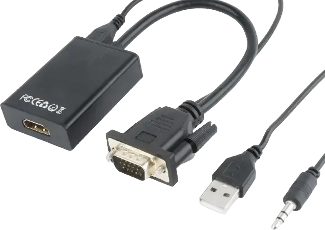 Кабель-конвертер Cablexpert A-VGA-HDMI-01 VGA в HDMI, VGA + Audio 3.5мм в HDMI Female, Full HD 1080p 60Hz, питание USB, черный, 0.15м