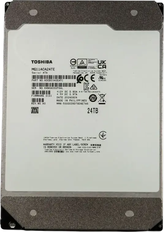 Toshiba MG11 MG11ACA24TE Enterprise Capacity HDD 24TB 3.5-inch SATA-3 7200 RPM 512MB Cache CMR FC-MAMR Helium Sealed Hard Drive for Data Centers