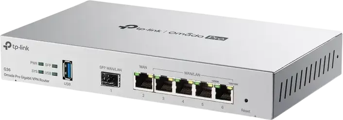 Gigabit Omada Pro VPN Router TP-LINK "G36 ", 4xGbit WAN/LAN, 1x Gbit WAN, 1xGbit SFP LAN/WAN, USB3.0