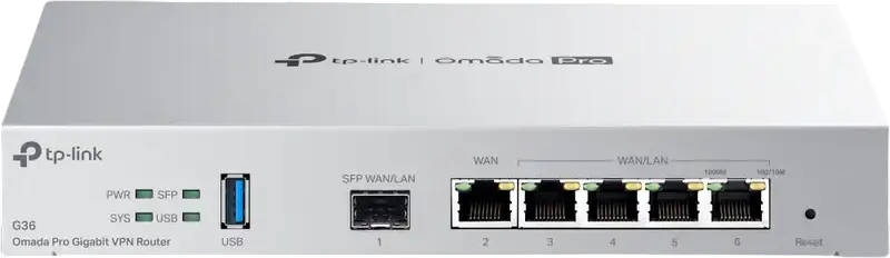 Router VPN Gigabit TP-Link Omada Pro G36 Gateway Ethernet, Dual-core ARM Cortex-A53, 512MB DDR4, 5 Porturi WAN, SFP, USB 3.0, IDS/IPS, Management Cloud
