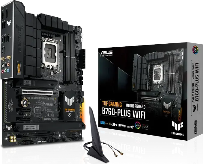 Placa de baza ASUS TUF GAMING B760-PLUS WIFI, LGA1700 Intel B760, DDR5 pana la 7200MHz, PCIe 5.0, 3x M.2 PCIe 4.0, Wi-Fi 6, Ethernet 2.5Gb, Format ATX