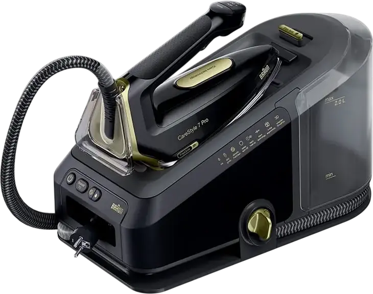 Генератор пара Braun CareStyle 7 Pro IS7298CP, 2700 Вт, давление 8 бар, паровой удар 700 г/мин, подошва FreeGlide 3D, iMode, бак 2 л, черный