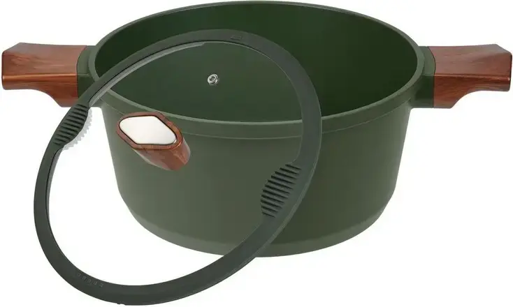 Oala cu capac de sticla RESTO Kitchenware 93703 SADR din aluminiu, strat non-stick Queenhome, 24 cm, 4.6 L, compatibila cu inductie, verde