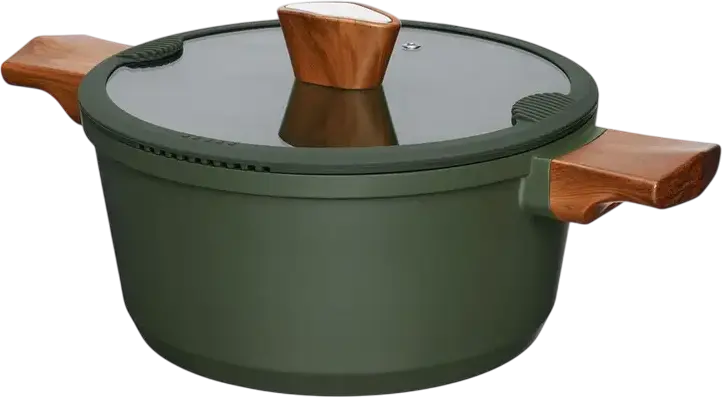 Oala cu capac de sticla RESTO Kitchenware 93703 SADR din aluminiu, strat non-stick Queenhome, 24 cm, 4.6 L, compatibila cu inductie, verde