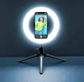 Cellularline Selfie Ring SELFIERINGK Inel LED cu Trepied, Diametru 8 inch, 3 Moduri de Iluminare, Alimentare USB, Suport Smartphone Rotabil, Negru