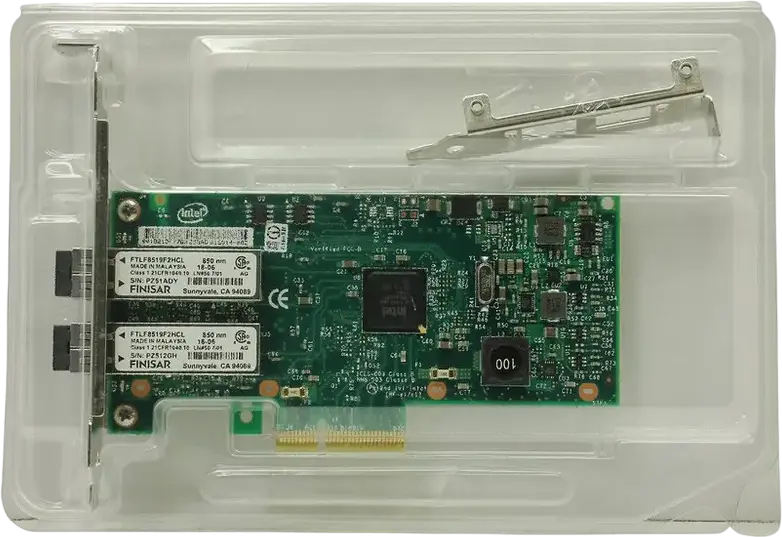 Adaptor Server Ethernet Intel I350-F2 Dual Port Gigabit, Placa de Retea 1 Gbps SFP Fibra Optica, Interfata PCI Express 2.1 PCIe cu Bracket Low-Profile