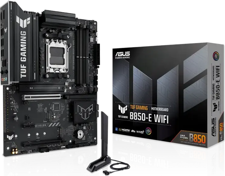 Материнская плата ASUS TUF GAMING B850-E WIFI ATX AM5 AMD B850, DDR5 8000+ MT/s, PCIe 5.0 x16, 3 слота M.2, Wi-Fi 6E, Bluetooth 5.3, для Ryzen 9000/8000/7000