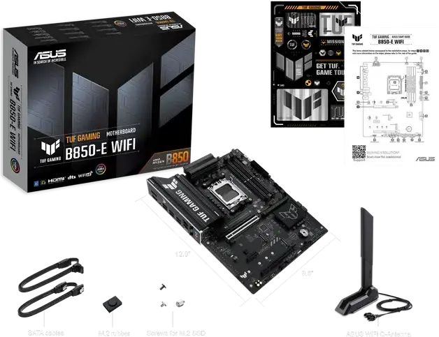 Материнская плата ASUS TUF GAMING B850-E WIFI ATX AM5 AMD B850, DDR5 8000+ MT/s, PCIe 5.0 x16, 3 слота M.2, Wi-Fi 6E, Bluetooth 5.3, для Ryzen 9000/8000/7000
