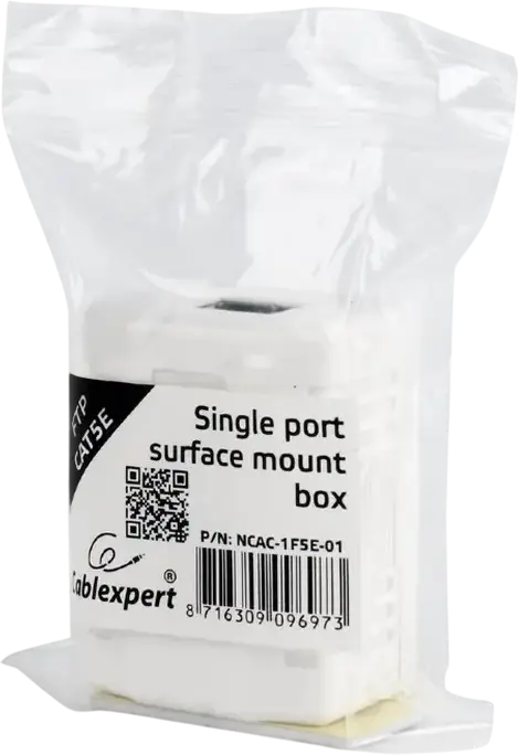 Cablexpert NCAC-1F5E-01 Single Port Surface Mount Box CAT.5e FTP RJ-45 8P8C KRONE Termination White, 53 x 40 x 30 mm