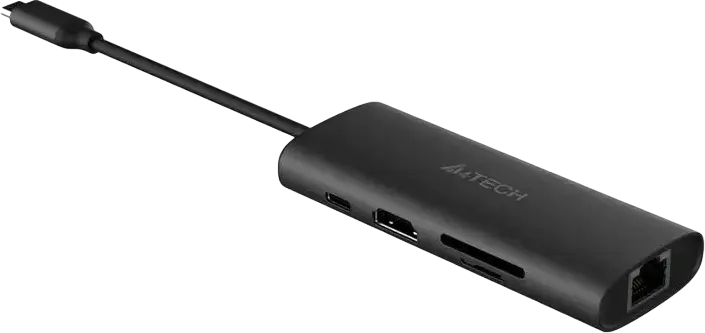 Hub A4Tech DST-80C 8-in-1 USB Type-C Docking Station, Aliaj Aluminiu, HDMI 4K, Ethernet Gigabit RJ45, Power Delivery 100W, Cititor Card SD/TF, Gri