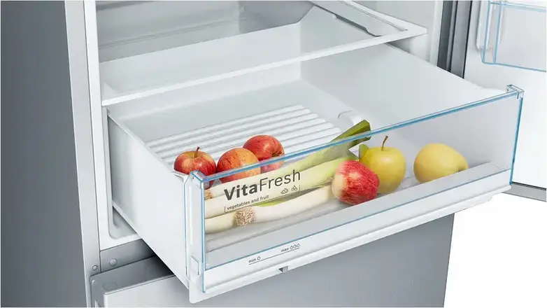 Frigider Combinat Bosch KGV58VLEAS, Volum Total 503L, Inox, Congelator Low Frost, Zona VitaFresh, Dimensiuni 191x70x77 cm, Clasa Energetica E