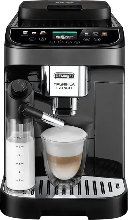 aparat de cafea espresso automat DeLonghi Magnifica Evo Next ECAM 310.60, 15 Bar, rezervor 1.9L, sistem LatteCrema Hot, ecran TFT 2.4", 10 băuturi, Gri/Negru