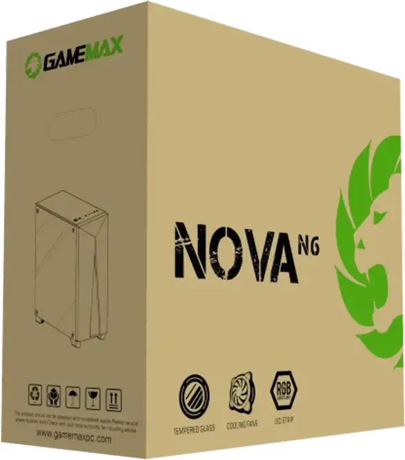 Gamemax Nova N6 Midi-Tower Gaming Case, Tempered Glass Side Panel, Mesh Front, ATX/M-ATX/ITX Support, Built-in ARGB Hub, 120mm ARGB Fan, Black