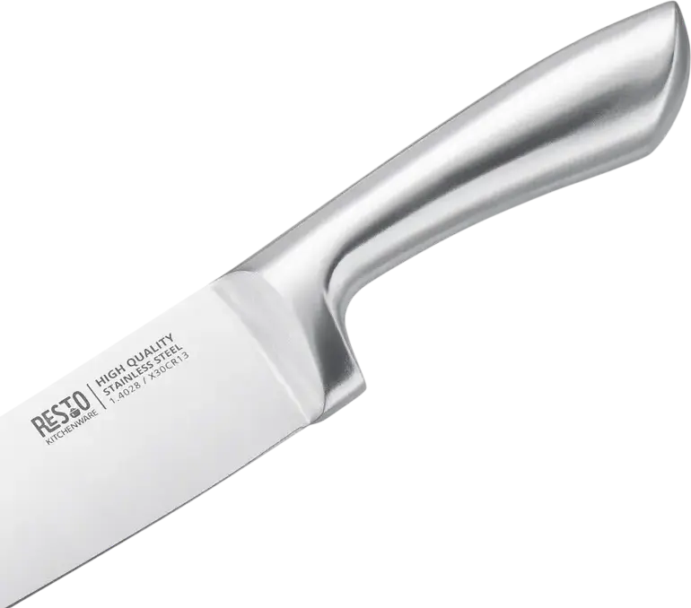 RESTO Professional Stainless Steel Chef Knife, X30Cr13 Steel, Ergonomic Seamless Handle, Antibacterial Surface for Catering and Kitchen