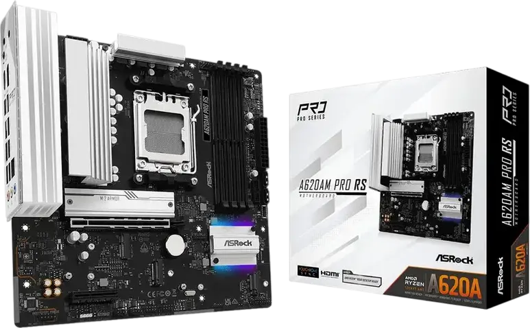 ASRock A620AM PRO RS Micro-ATX Motherboard AM5 AMD A620A Chipset DDR5 8000+MHz 256GB 3x M.2 PCIe 4.0 2.5G LAN HDMI 2.1 DP 1.4 Ryzen 7000 8000 9000