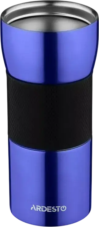 Ardesto AR2645STB Easy Travel S Thermal Travel Mug, 450ml, 18/10 Stainless Steel, Vacuum Insulated, Hot 8h/Cold 12h, Push-Button Lid, Blue