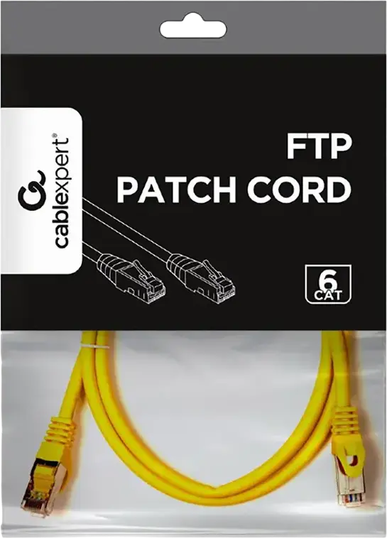 Cablu Patch Cord Cablexpert PP6-1M/Y Cat6 FTP, 1m Galben, Conectori RJ45 cu Contacte Aurite, CCA AWG26, 250 MHz, Boot Snagless