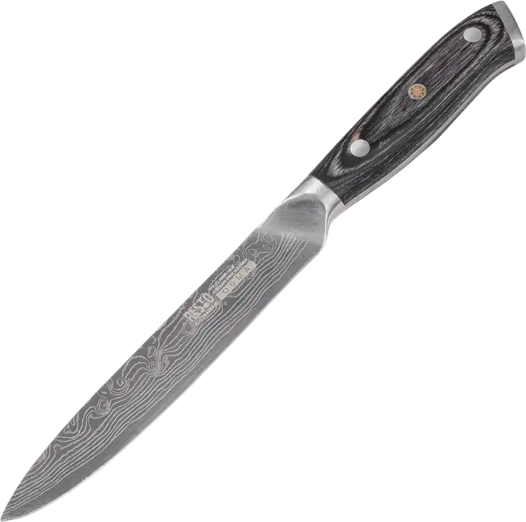 RESTO 95343 Ogma Universal Kitchen Knife, 13 cm Stainless Steel Blade with Damascus Pattern, Ergonomic Bakelite Handle, Grey