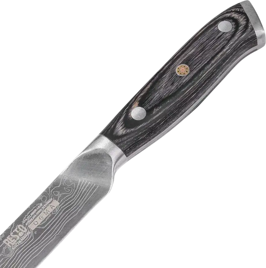 RESTO 95343 Ogma Universal Kitchen Knife, 13 cm Stainless Steel Blade with Damascus Pattern, Ergonomic Bakelite Handle, Grey