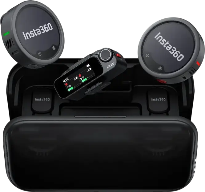 Microfon portabil pentru înregistrare vocală Insta360 Mic Pro (2 TX + 1 RX), Fără fir, Negru
