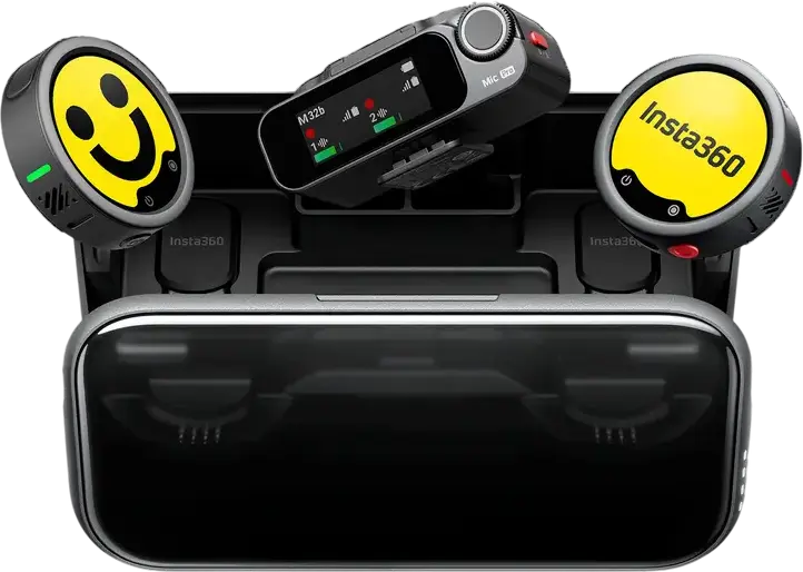 Insta360 Mic Pro Wireless Microphone System, 2 TX + 1 RX, 32-bit Float Internal Recording, 32GB Memory, 400m Range, OLED Touchscreen, Black
