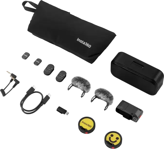 Insta360 Mic Pro Wireless Microphone System, 2 TX + 1 RX, 32-bit Float Internal Recording, 32GB Memory, 400m Range, OLED Touchscreen, Black