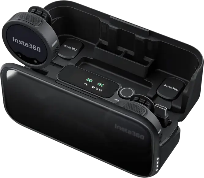 Insta360 Mic Pro Wireless Microphone System, 2 TX + 1 RX, 32-bit Float Internal Recording, 32GB Memory, 400m Range, OLED Touchscreen, Black