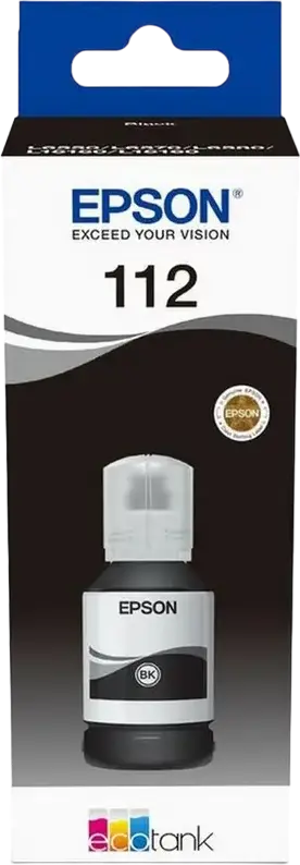 Epson 112 EcoTank Black Pigment Ink Bottle C13T06C14A, Color: Black, 127ml, 7500 Page Yield, Smudge-Resistant for L11160 L15150 L15160 L6550 L6570 M15140