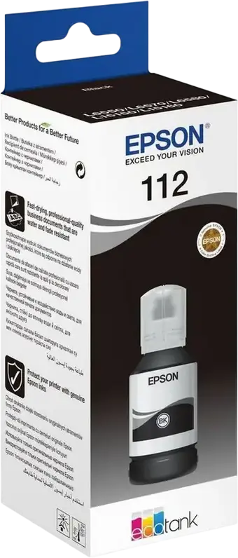 Epson 112 EcoTank Black Pigment Ink Bottle C13T06C14A, Color: Black, 127ml, 7500 Page Yield, Smudge-Resistant for L11160 L15150 L15160 L6550 L6570 M15140